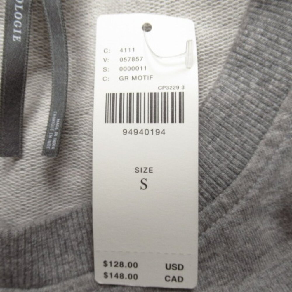 Anthropologie Velvet Embroidered Floral Applique Sweatshirt Top Grey S - Picture 13 of 13